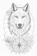 wolf  with compass  tattoo design idea