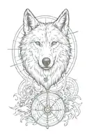wolf  with compass  tattoo design idea