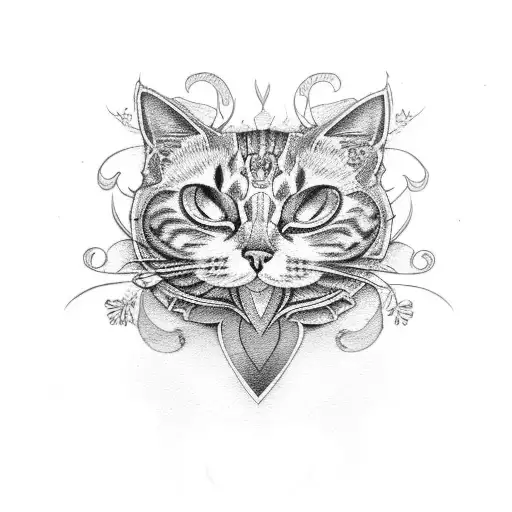 A cat skull with intricate floral patterns incorporated into its design tattoo design idea