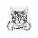 A cat with snake-like patterns on its fur, surrounded by a wreath of flowers and skulls tattoo design idea