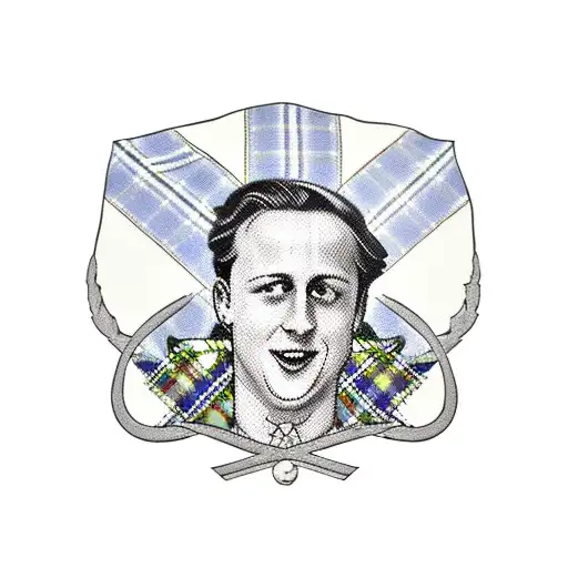 Box containing 'Cameron' surrounded by tartan, with sprigs of Heather and a scottish flag tattoo design idea