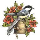 chickadee perched atop a stack tattoo design idea