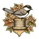 chickadee perched atop a stack tattoo design idea
