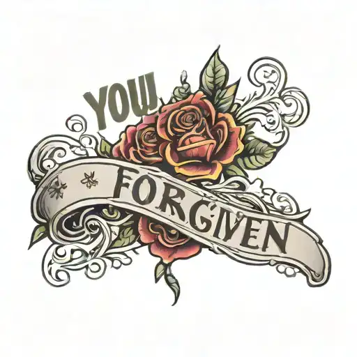 arm sleeve that says "you are forgiven" 490 times tattoo design idea