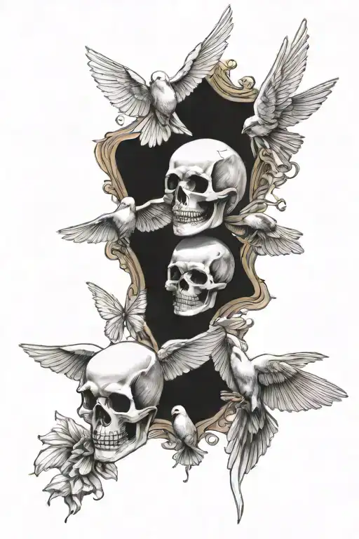 doves flying caring candy skull tattoo design idea