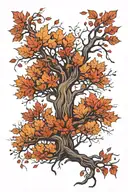 tree in the fall only some leaves falling tattoo design idea