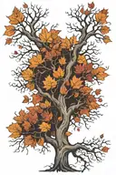 tree in the fall only some leaves falling tattoo design idea