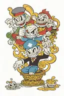 all bosses from cuphead and in the middle cup head and his brother  tattoo design idea