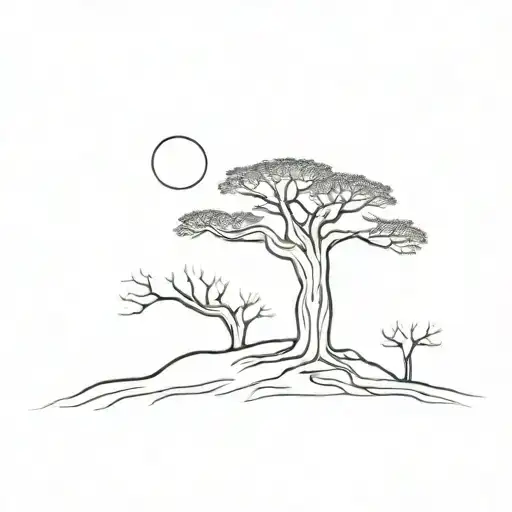 one line image of a baobab tree tattoo design idea