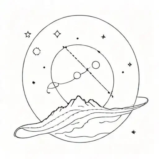 A simple outline of a planet with a hidden message in the stars, inspired by the themes of Le Petit Prince tattoo design idea