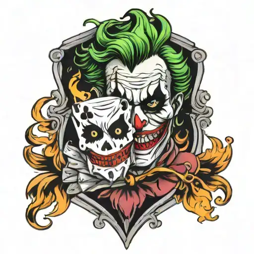 joker card tattoo on fire tattoo design idea