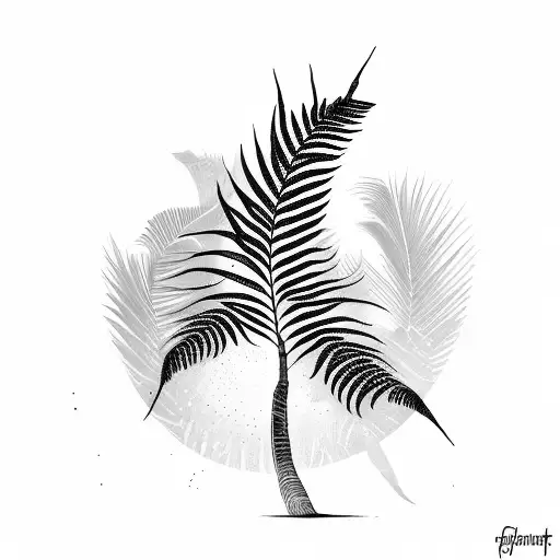 Palm Tree, Fern, Gun  tattoo design idea