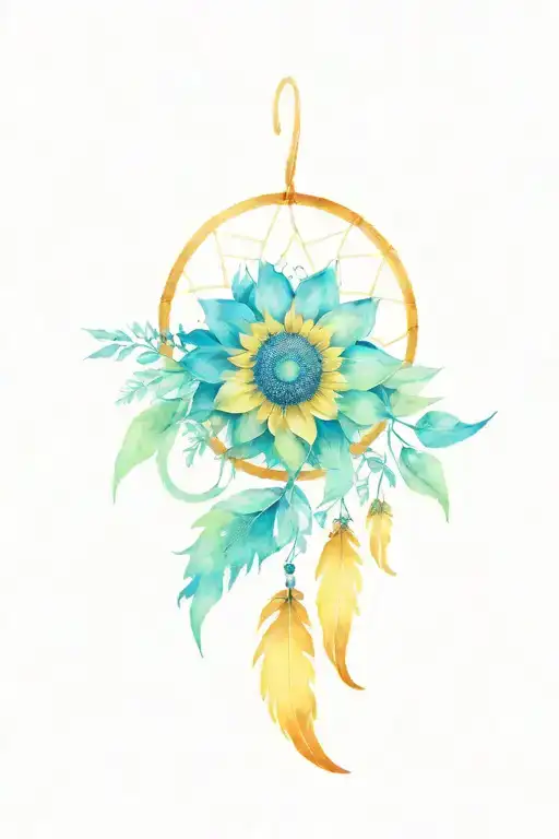 dream catcher with sunflowers growing tattoo design idea
