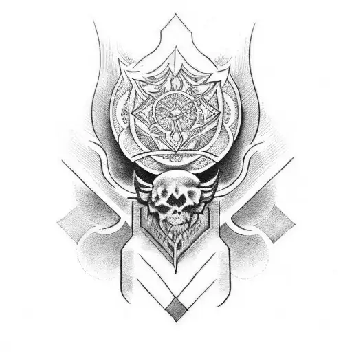Design an occult-inspired tattoo with slavic symbols using dotwork style tattoo design idea