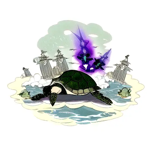 dangerous sea turtle with spiritual weapons tattoo design idea