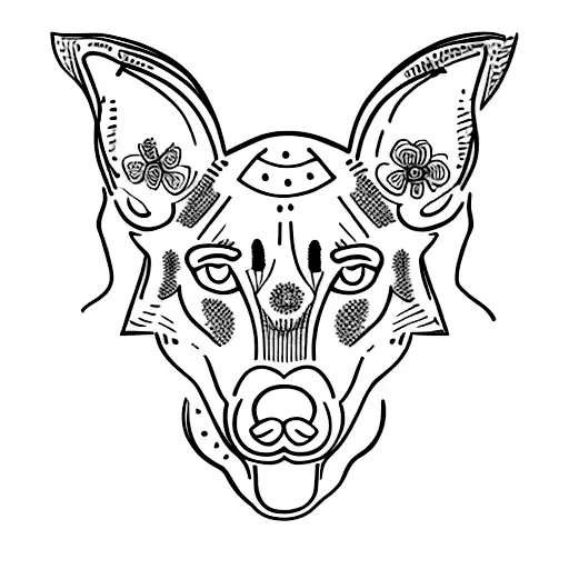 black malinois  whit flowers tattoo design idea