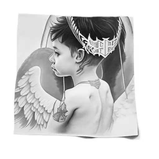 a child wearing an angel's tiara tattoo design idea