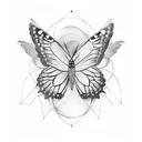 A mesmerizing blackwork design of a woman with butterfly wings spreading across her back tattoo design idea