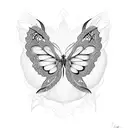 A mesmerizing blackwork design of a woman with butterfly wings spreading across her back tattoo design idea