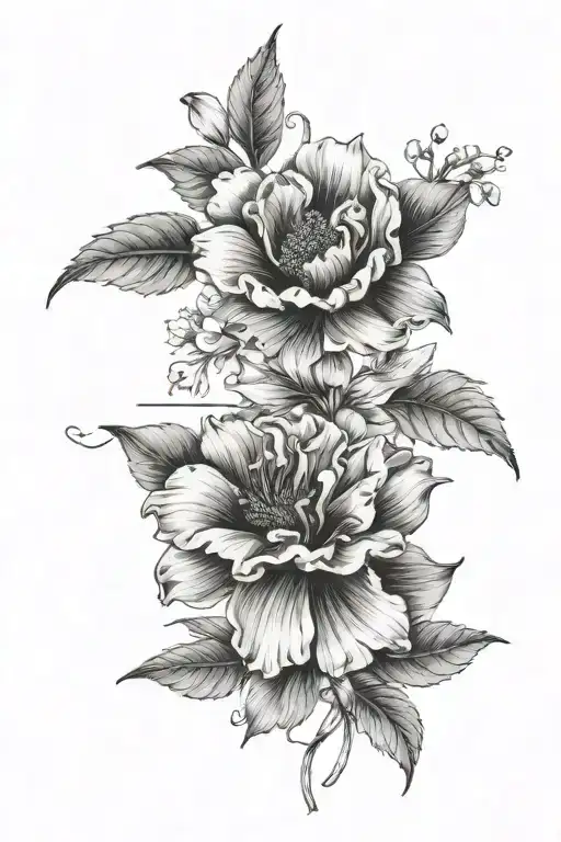 September and April birth flowers wrapped around the name Ella straight up and down  tattoo design idea