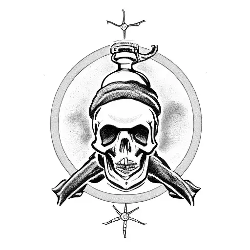 A bottle of Lamb's rum with a skull and crossbones label tattoo design idea