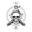 A bottle of Lamb's rum with a skull and crossbones label tattoo design idea