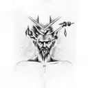 zeus with thunderbolt in hand and lightning around him tattoo design idea