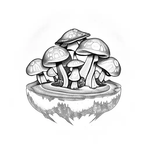 crystals with mushrooms tattoo design idea