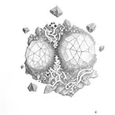 crystals with mushroms tattoo design idea