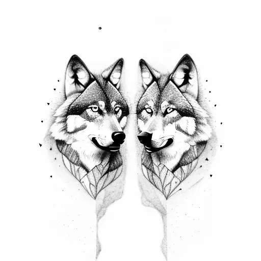 2 wolves protecting each other tattoo design idea