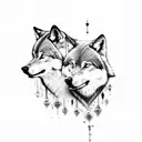 2 wolves protecting each other tattoo design idea