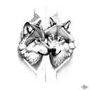 2 wolves protecting each other tattoo design idea