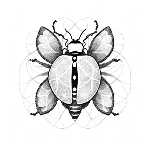 A stunning blackwork design of a ladybug resting on a bed of intricate flowers and twisting vines tattoo design idea