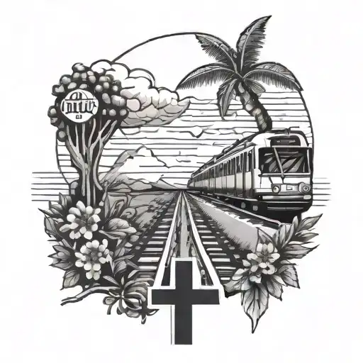date and cross road train track  tattoo design idea