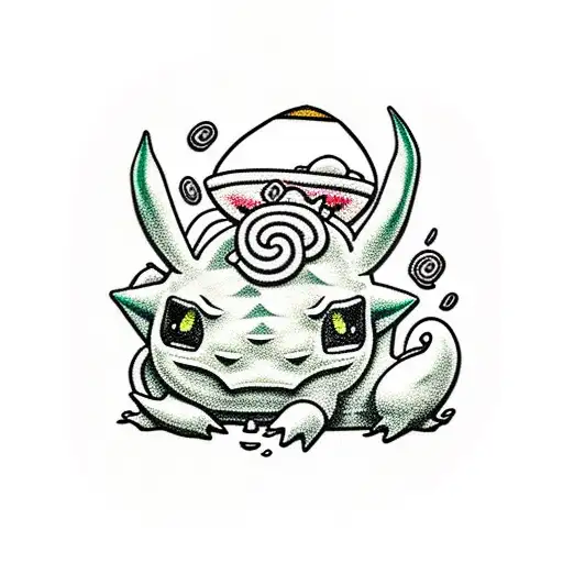 bulbasaur with ramen flower tattoo design idea