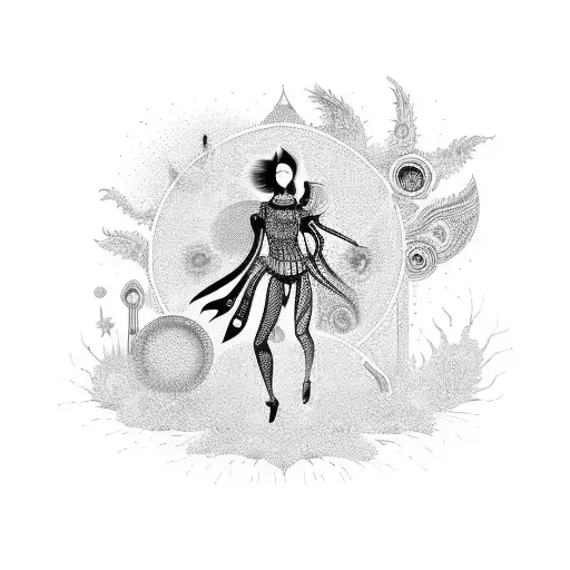 A psychedelic festival scene with dancing figures and vibrant colors tattoo design idea