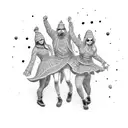 A psychedelic festival scene with dancing figures and vibrant colors tattoo design idea