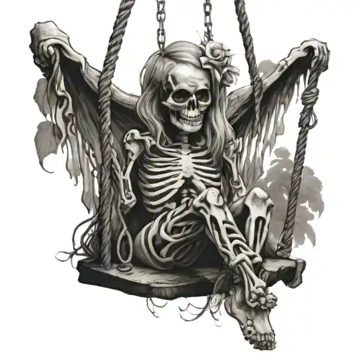 skeleton girl on swing tattoo design idea