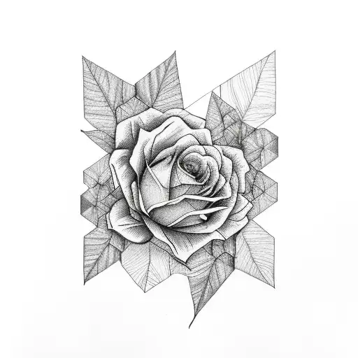 floral with straight lines and leaves, geometric  tattoo design idea