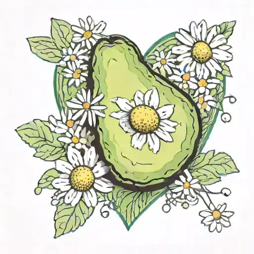 avocado heart with daisies tattoo design idea