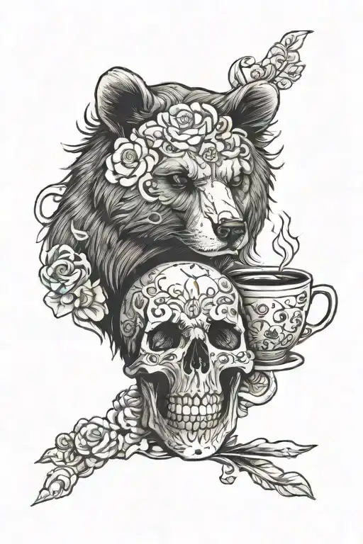 bear ussr cats skull coffee tattoo design idea