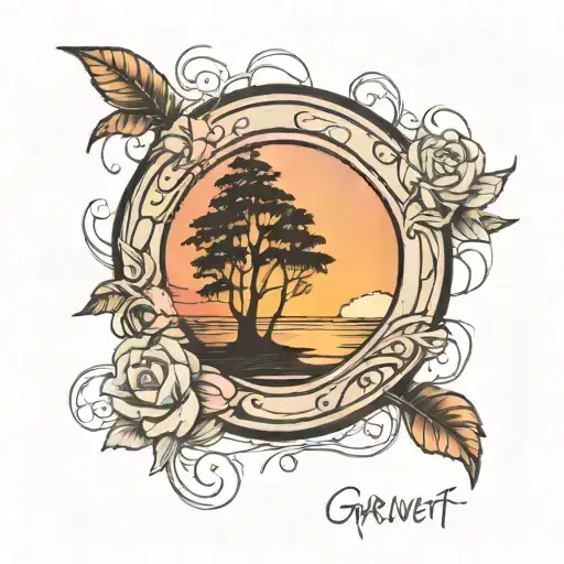 sunset with my grandparents signature underneath it tattoo design idea