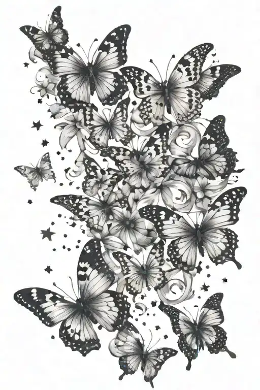 butterflies and stars scattered tattoo design idea