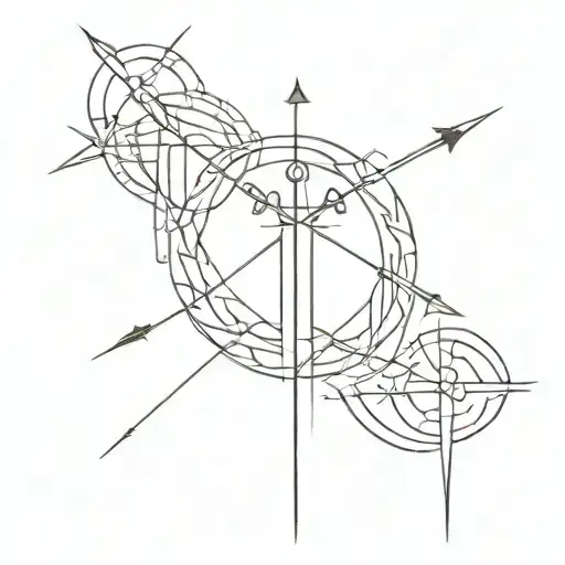 Tattoo fineline 3 crossed swords with geometric shapes in the golden section tattoo design idea