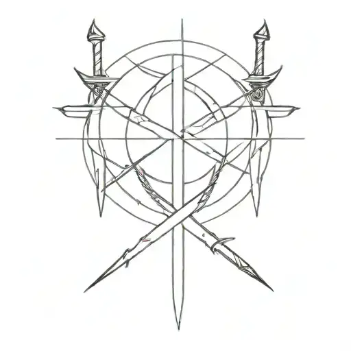 3 crossed swords. shapes around in the golden section tattoo design idea
