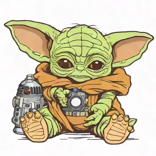 baby yoda holding the tardis doctor tattoo design idea