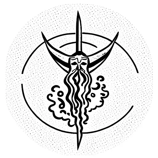 Trident of Poseidón coming out of the sea and surrounded by waves placing tattoo design idea