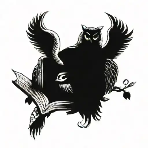 Owl reading an open book tattoo design idea
