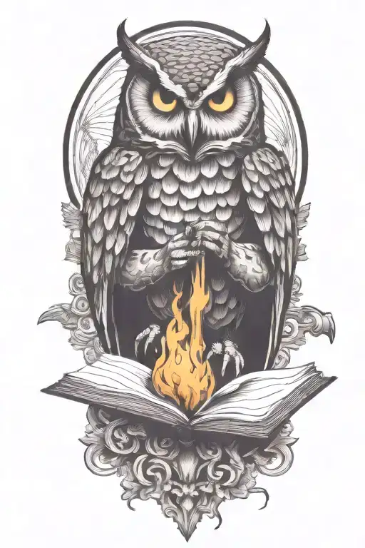 have the owl holding in its claws a cattle brand of KW and butchers cleaver tattoo design idea
