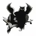 Owl reading an open book tattoo design idea